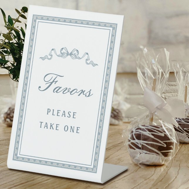 Dusty Blue Bow Greek Frame Favors Pedestal Sign (Creator Uploaded)