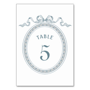 Dusty Blue Bow Greek Frame Table Number
