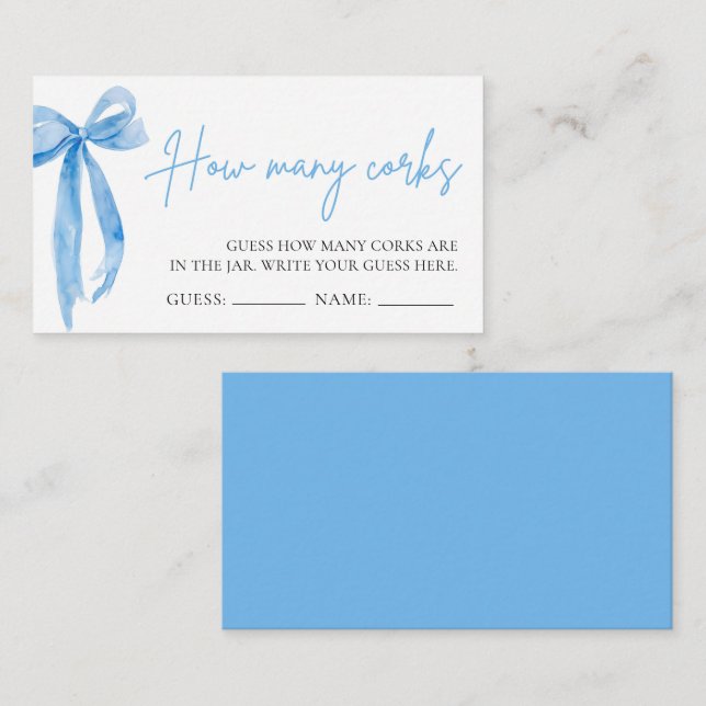 Dusty Blue Bow Guess How Many Corks Game Enclosure Card (Front/Back)
