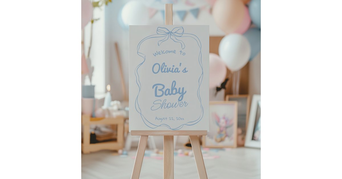 Dusty Blue Bow Hand Drawn Baby Boy Shower Welcome Foam Board | Zazzle