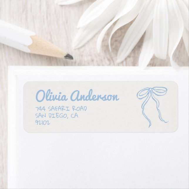 Dusty Blue Bow Hand Written Drawn Boy Baby Shower Label (Insitu)