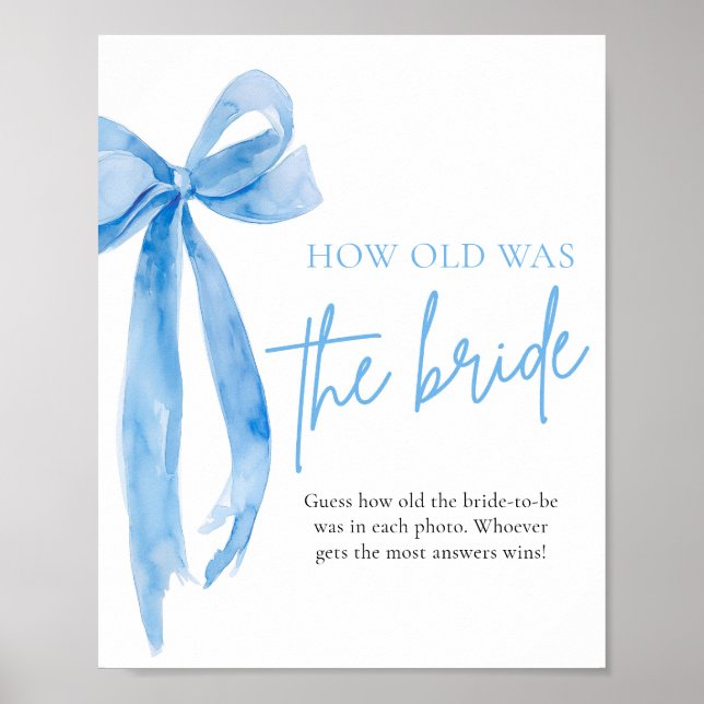Dusty Blue Bow How Old Was The Bride Bridal Shower Poster (Front)