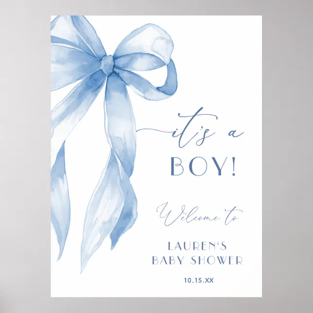 Dusty Blue Bow Its A Boy Baby Shower Welcome Sign | Zazzle