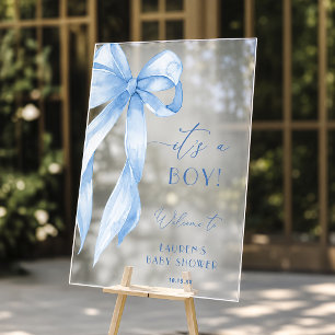 Dusty Blue Bow Its A Boy Baby Shower Welcome Sign