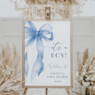 Dusty Blue Bow Its A Boy Baby Shower Welcome Sign