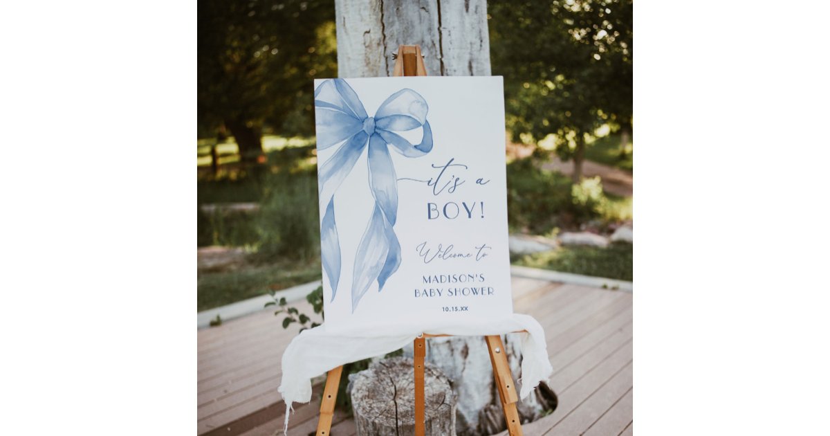 Dusty Blue Bow Its A Boy Baby Shower Welcome Sign | Zazzle