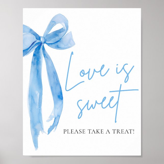 Dusty Blue Bow Love is Sweet Treat Favor Sign (Front)