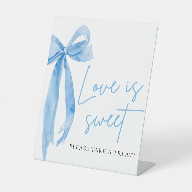 Dusty Blue Bow Love is Sweet Treat Favor Sign (Front)
