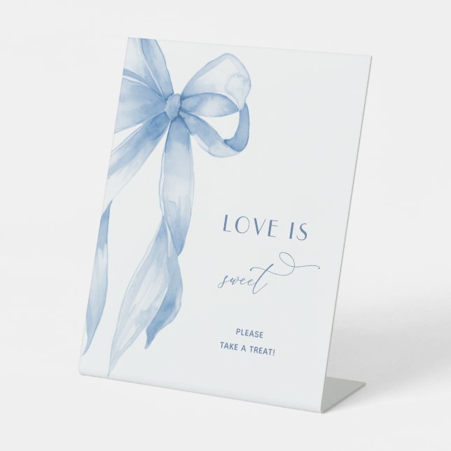 Dusty Blue Bow Love is Sweet Treat Favor Sign (Front)