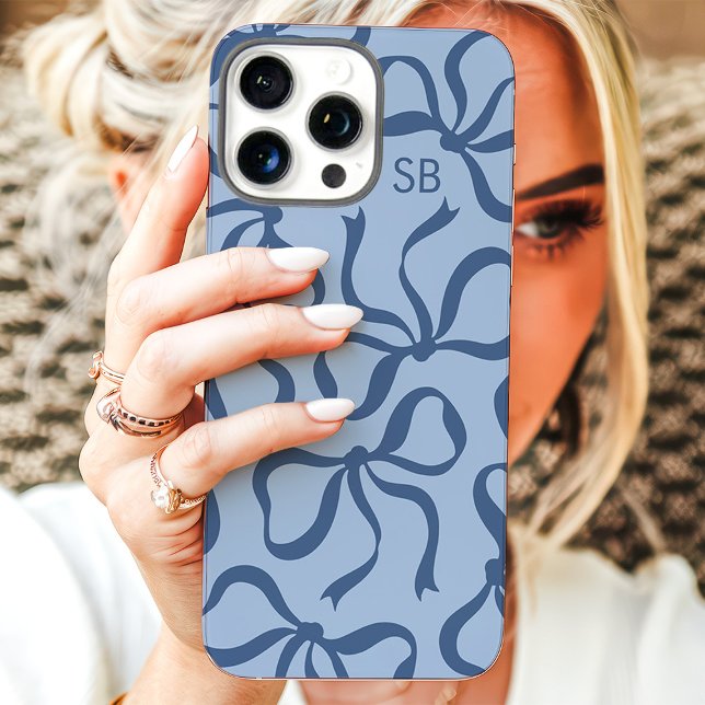 Dusty Blue Bow Monogram Case-Mate iPhone Case (Creator Uploaded)