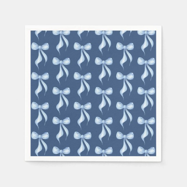 Dusty Blue Bow Pattern Bridal Shower Napkins (Front)