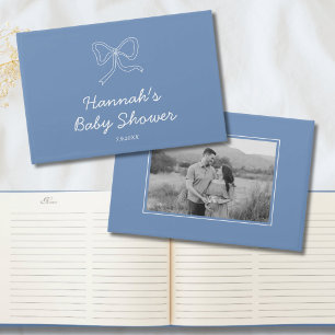 Dusty Blue Bow Personalized Baby Shower Guest Book