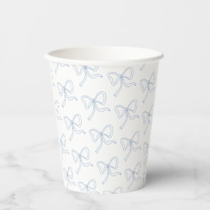 Dusty Blue Bow Ribbon Summer Party Paper Coasters Cups