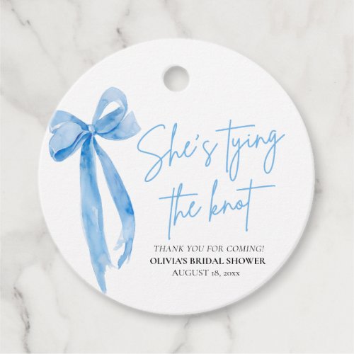 Dusty Blue Bow Shes Tying the Knot Bridal Shower Favor Tags