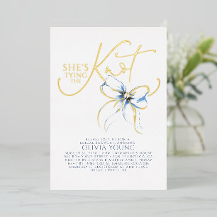 Dusty Blue Bow She's Tying The Knot Bridal Shower Foil Invitation