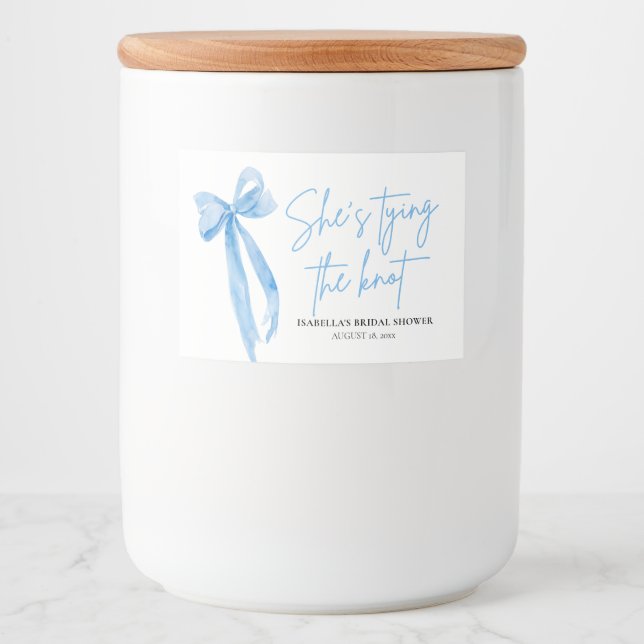 Dusty Blue Bow She's Tying the Knot Bridal Shower  Food Label (Front)