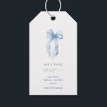 Dusty Blue Bow She's Tying The Knot Bridal Shower Gift Tags<br><div class="desc">Add a charming and elegant touch to your bridal shower with "Dusty Blue Bow She's Tying The Knot" gift tags. Featuring a delicate dusty blue bow and sophisticated typography, these gift tags perfectly complement any bridal shower theme. The graceful design adds a personalized detail to your party favors or gifts,...</div>