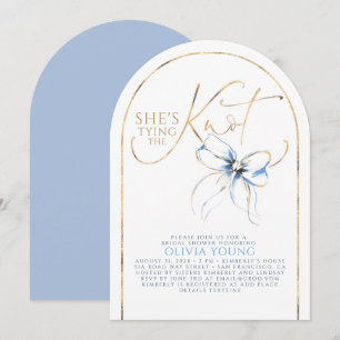 Dusty Blue Bow She's Tying The Knot Bridal Shower Invitation