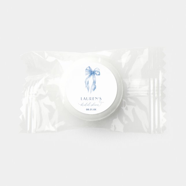 Dusty Blue Bow Shes Tying The Knot Bridal Shower Life Saver® Mints (Front)