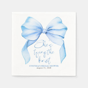 Dusty Blue Bow She's Tying the Knot Bridal Shower Napkins