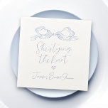 Dusty Blue Bow She's Tying the Knot Bridal Shower Napkins<br><div class="desc">Elegant she's tying the knot bridal shower napkins feature hand drawn ribbon bow with modern handwritten script fonts in dusty blue,  clean and simple. Great for modern romantic wedding,  unique fun whimsical wedding,  elegant casual wedding.  
See all the matching pieces in collection.</div>