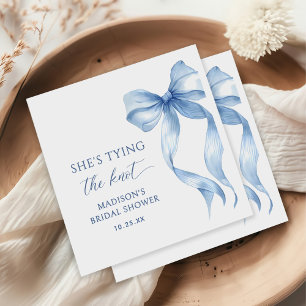 Dusty Blue Bow She's Tying The Knot Bridal Shower Napkins