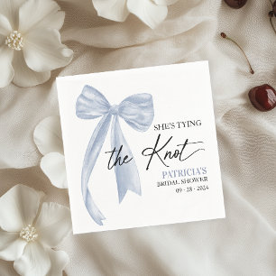 Dusty Blue Bow She's Tying the Knot Bridal Shower Napkins