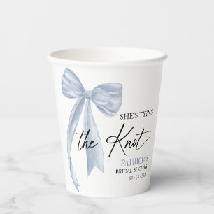 Dusty Blue Bow She's Tying the Knot Bridal Shower Paper Cups