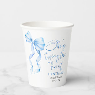 Dusty Blue Bow She's Tying the Knot Bridal Shower Paper Cups