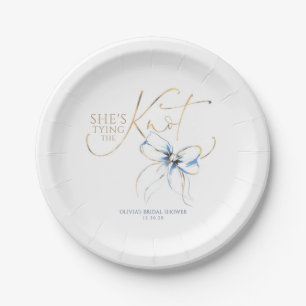 Dusty Blue Bow She's Tying the Knot Bridal Shower Paper Plates