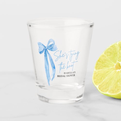Dusty Blue Bow Shes Tying the Knot Bridal Shower  Shot Glass