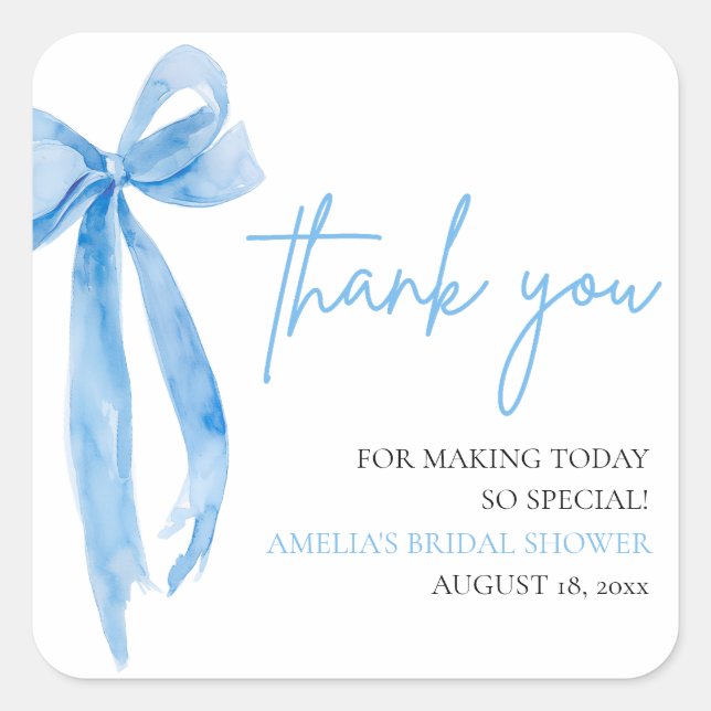 Dusty Blue Bow She's Tying the Knot Bridal Shower Square Sticker (Front)