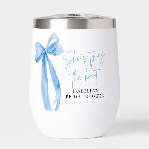 Dusty Blue Bow She's Tying the Knot Bridal Shower Thermal Wine Tumbler