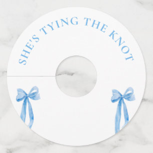 Dusty Blue Bow She's Tying The Knot Bridal Shower Wine Glass Tag