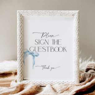 Dusty Blue Bow Sign the Guestbook Pedestal Sign