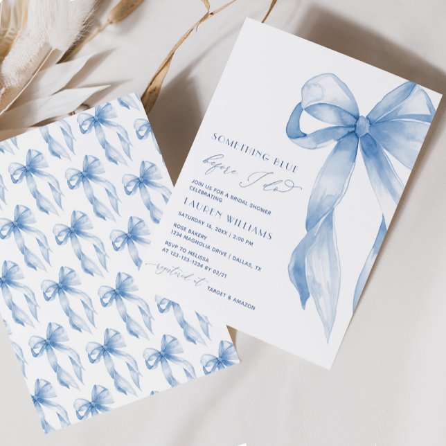 Dusty Blue Bow Something Blue Bridal Shower Invitation (Creator Uploaded)