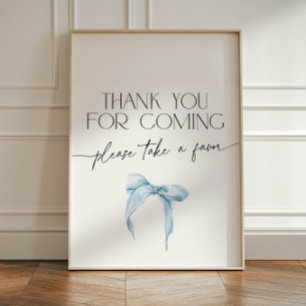 Dusty Blue Bow Thank You for Coming Pedestal Sign