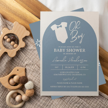 Dusty Blue Bow Tie Baby Shower Invitation by DBDM_Creations at Zazzle