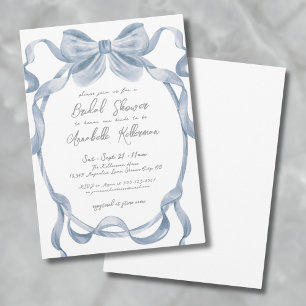 Dusty Blue Bow Vintage Bridal Shower Invitation