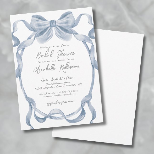 Dusty Blue Bow Vintage Bridal Shower Invitation (Dusty Blue Bow Vintage Bridal Shower Invitation)