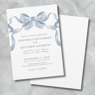 Dusty Blue Bow Whimsical Elegant Wedding Invitatio Invitation
