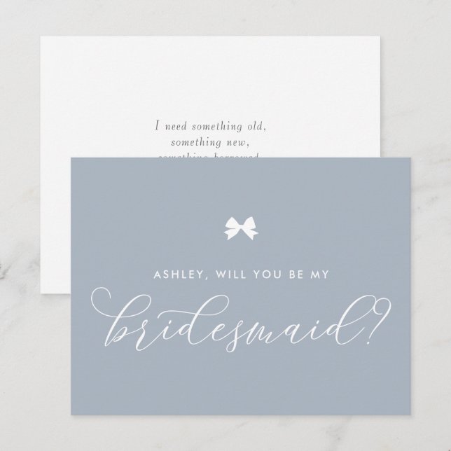 Dusty Blue Bow Will You Be My Bridesmaid Card (Front/Back)