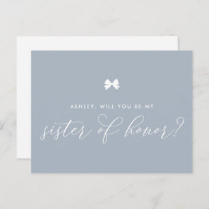 Dusty Blue Bow Will You Be My Sister of Honor Postcard