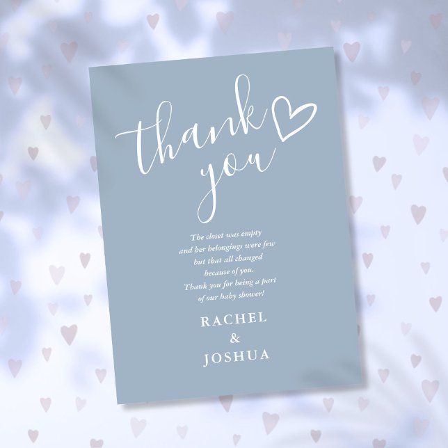 Dusty Blue Boy Baby Shower Script Heart Poem Thank You Card (Dusty Blue Boy Baby Shower Script Heart Poem Thank You Card)