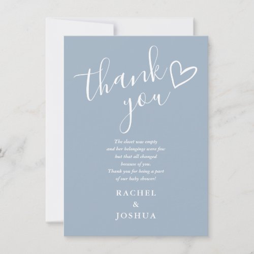 Dusty Blue Boy Baby Shower Script Heart Poem Thank You Card