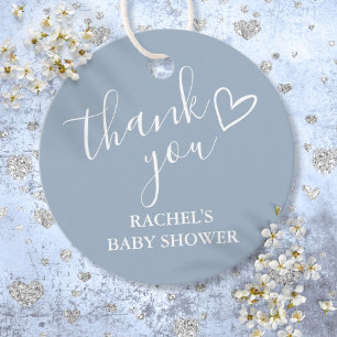 Dusty Blue Boy Baby Shower Script Heart Thank You Favor Tags