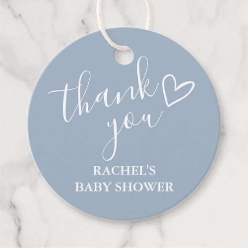 Dusty Blue Boy Baby Shower Script Heart Thank You Favor Tags