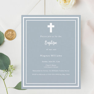 Dusty blue boy Baptism invitation
