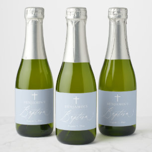 Dusty Blue Boy Baptism Mini Sparkling Wine Bottle  Label