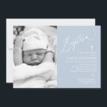 Dusty Blue Boy Baptism Photo Invitation<br><div class="desc">Dusty Blue White Cross Boy Baptism Photo Invitation,  Modern Baptism Photo Invite,  Blue Baptism Boy Baptism</div>